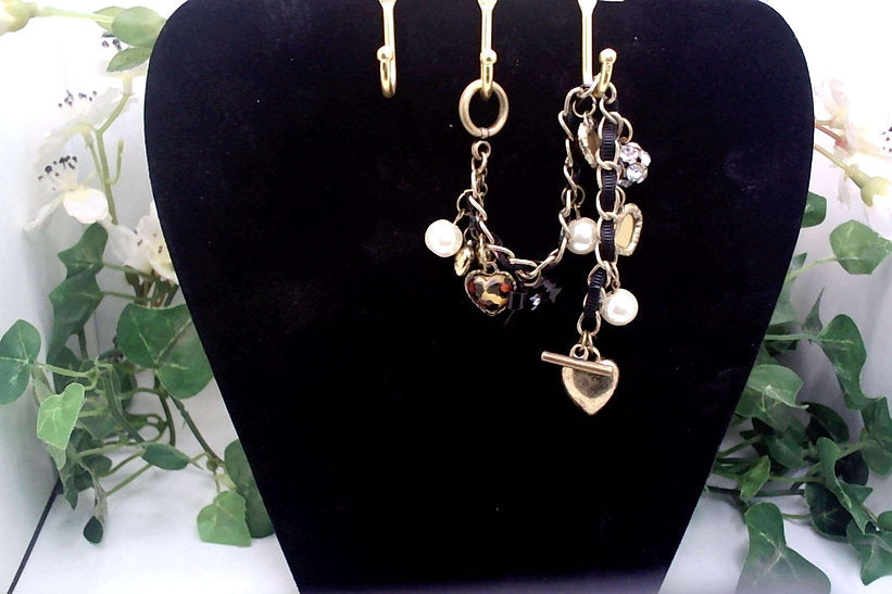 Dark Bronze Hearts and Pearls Bracelet