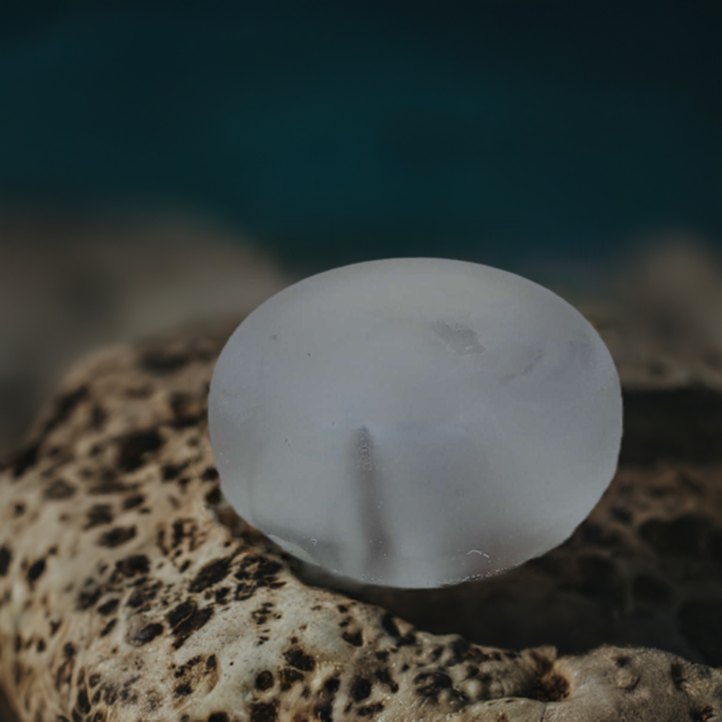 a organic soap sitting on top of a rock