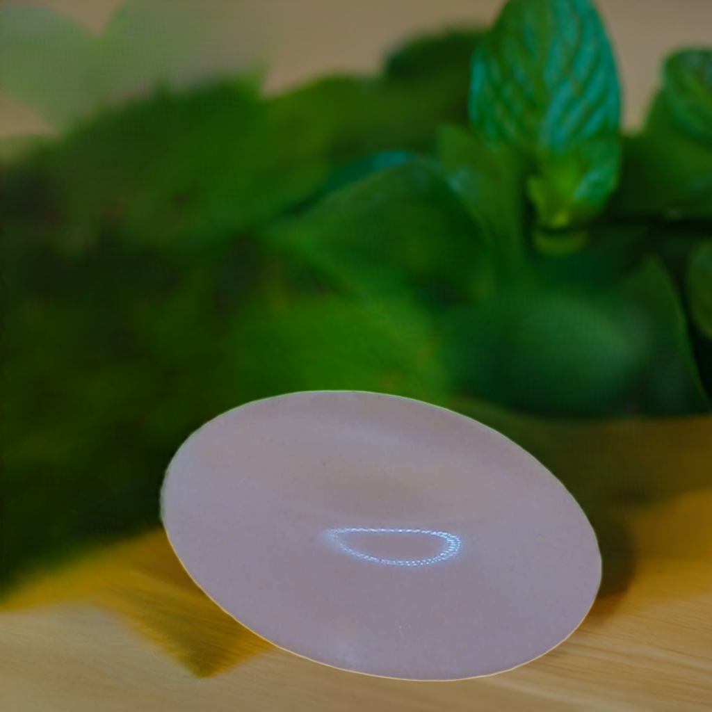 a white soap sitting on top of a wooden table